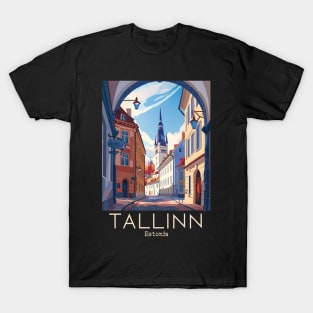 A Vintage Travel Illustration of Tallinn - Estonia T-Shirt